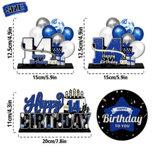 LINGTEER Happy 14th Birthday Blue Acrylic Table Topper Centerpieces Set - Cheers to Fourteen Years Old Birthday 14th Bday Party Gift Decorations.