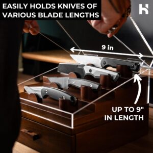 Luxury Knife Display Case for Fixed Blades and Pocket Knives – Large Drawer & Solid Wood Pillars – Wooden Knife Box – Display ESEE Knives, Benchmade, WESN and More – Christmas Gift for Men