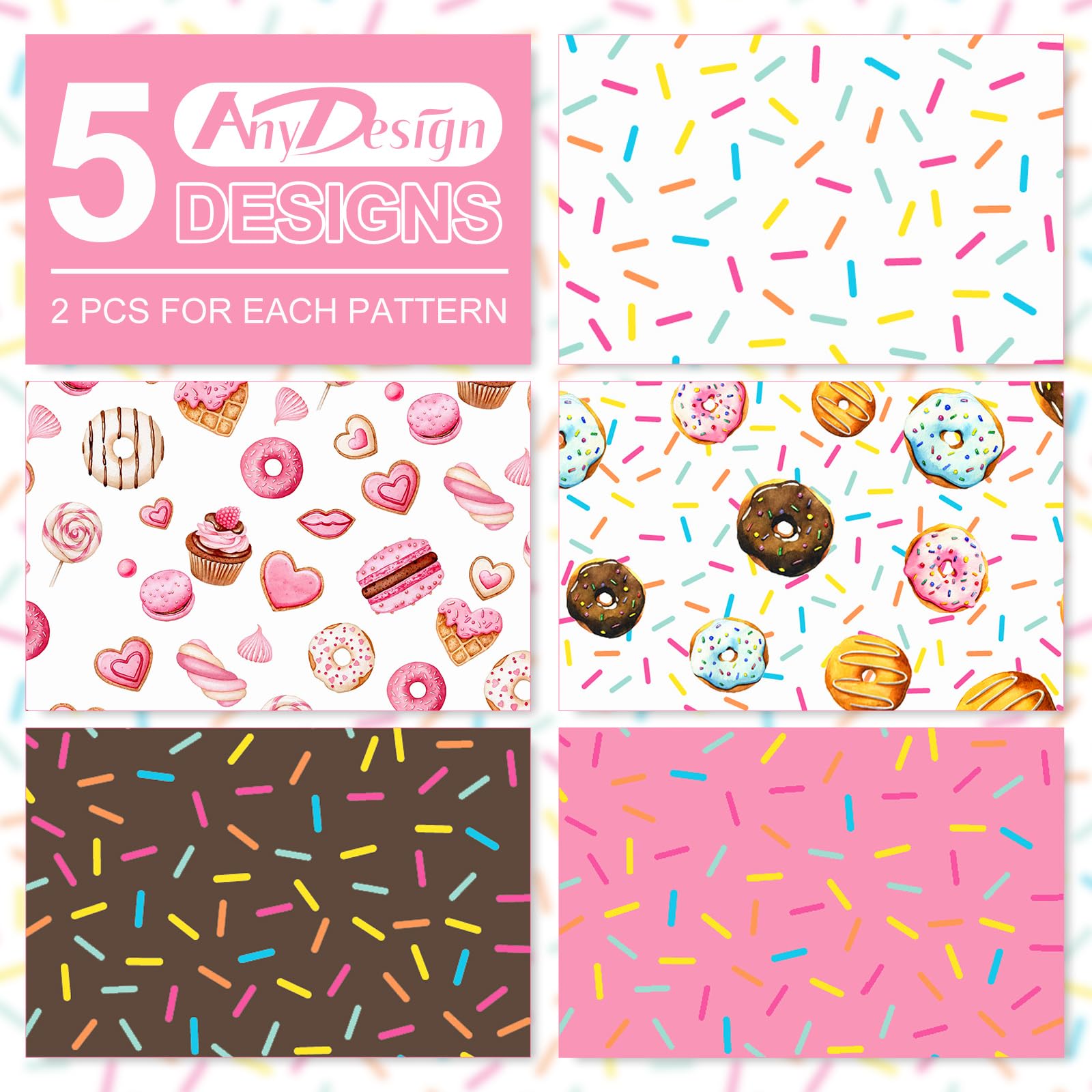 AnyDesign 10 Sheet Donut Wrapping Paper Sweet Treat Gift Wrap Paper Bulk Folded Flat Cupcake Candy Decorative DIY Art Craft Paper for Birthday Wedding Baby Shower Party Gift Decor, 19.7 x 27.6 Inch