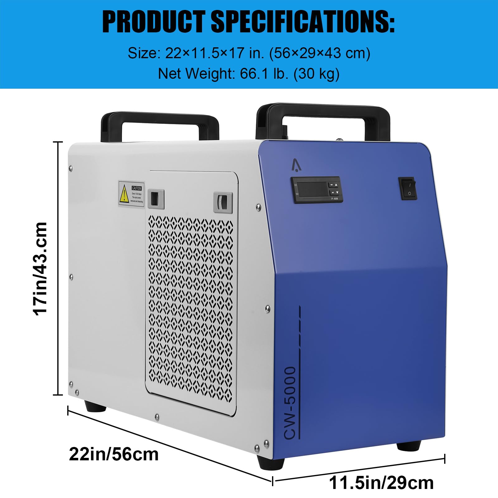 SXYCMY CW-5000 Industrial Water Chiller 7L 1.14HP 2.64gpm Water Cooling System for 40W 50W 60W 70W 80W 90W 100W CO2 Laser Engraving & Cutting Machines,Cools 3868 BTU/Hour