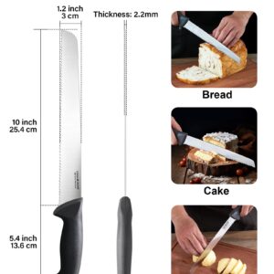 Cook N Home Bread Slicer Knife 10-Inch, Wavy Serrated High Carbon Stainless Steel Sharp Kitchen Knife, Ergonomic Handle, Black