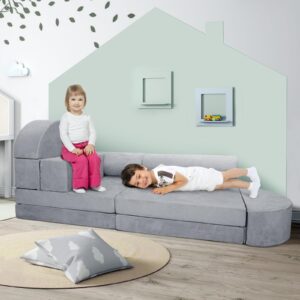 DREAMANIA Modular Play Couch for Kids Toddler Teens, Premium Kids Sofa for Boys Girls, Ideal DIY Gift for Creativing Playroom Couch for Playroom Bedroom Nursery, Grey