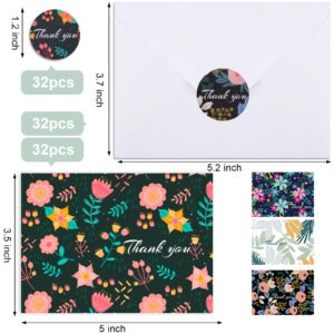 Utron 32 PCS Thank You Cards with Envelopes, Painted Florals Thank You Cards, Envelopes and Stickers Thank You Notes, Wedding Thank You Cards with Envelopes