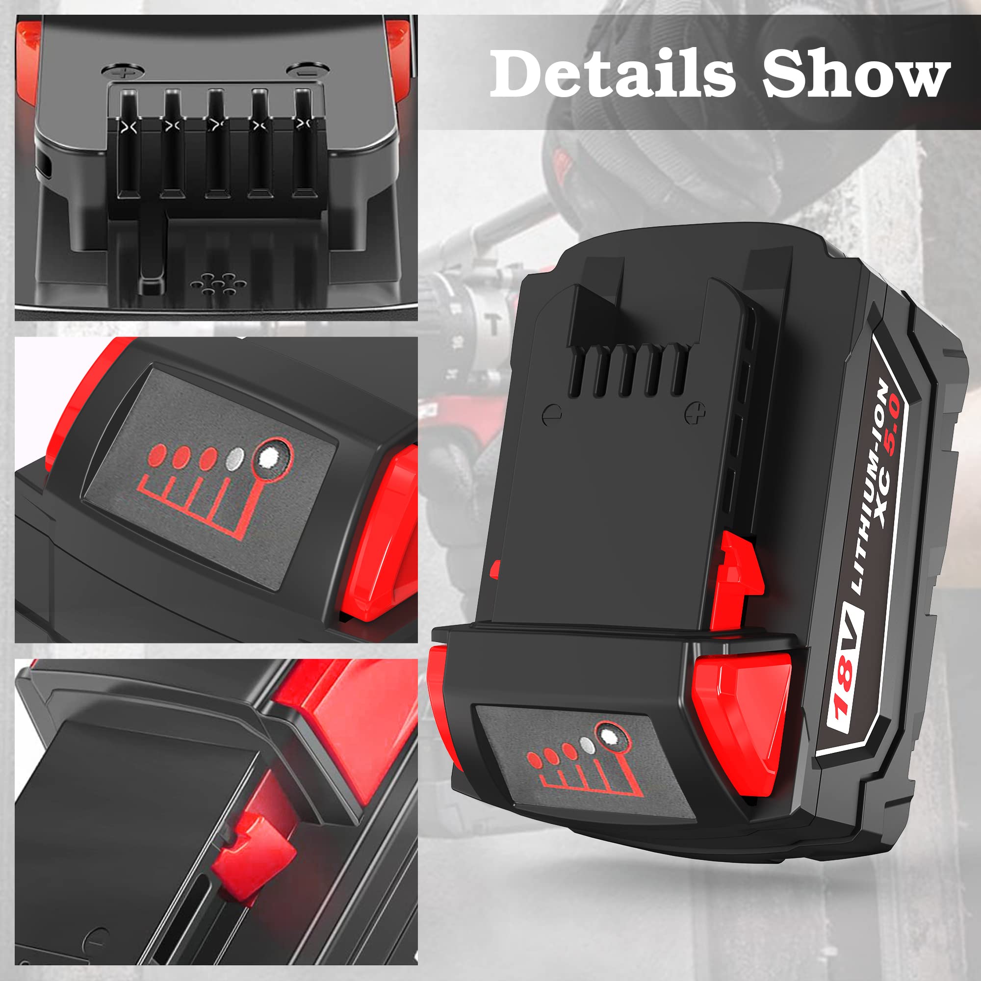 S SKSTYLE 5.0Ah Battery for Milwaukee M18 48-11-1850 2 Pack Lithium-Ion 18V Battery 48-11-1852