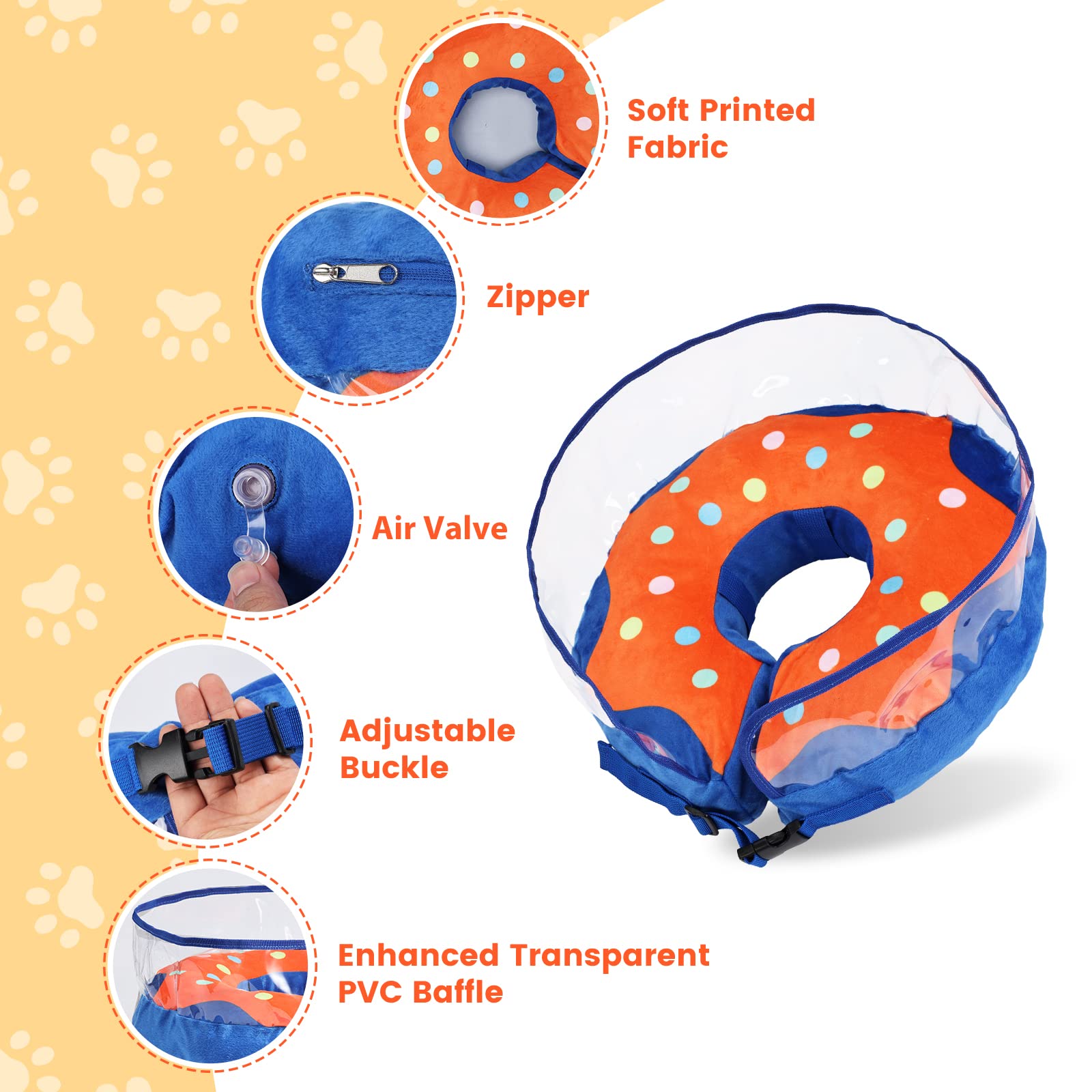 Crazy Felix Inflatable Dog Cone for Medium, Large, Small Dogs, Donut Cones for Dogs to Stop Licking and Scratching, Soft Dog Recovery Cone Collar After Surgery with Anti Licking Baffle(Blue, XL)