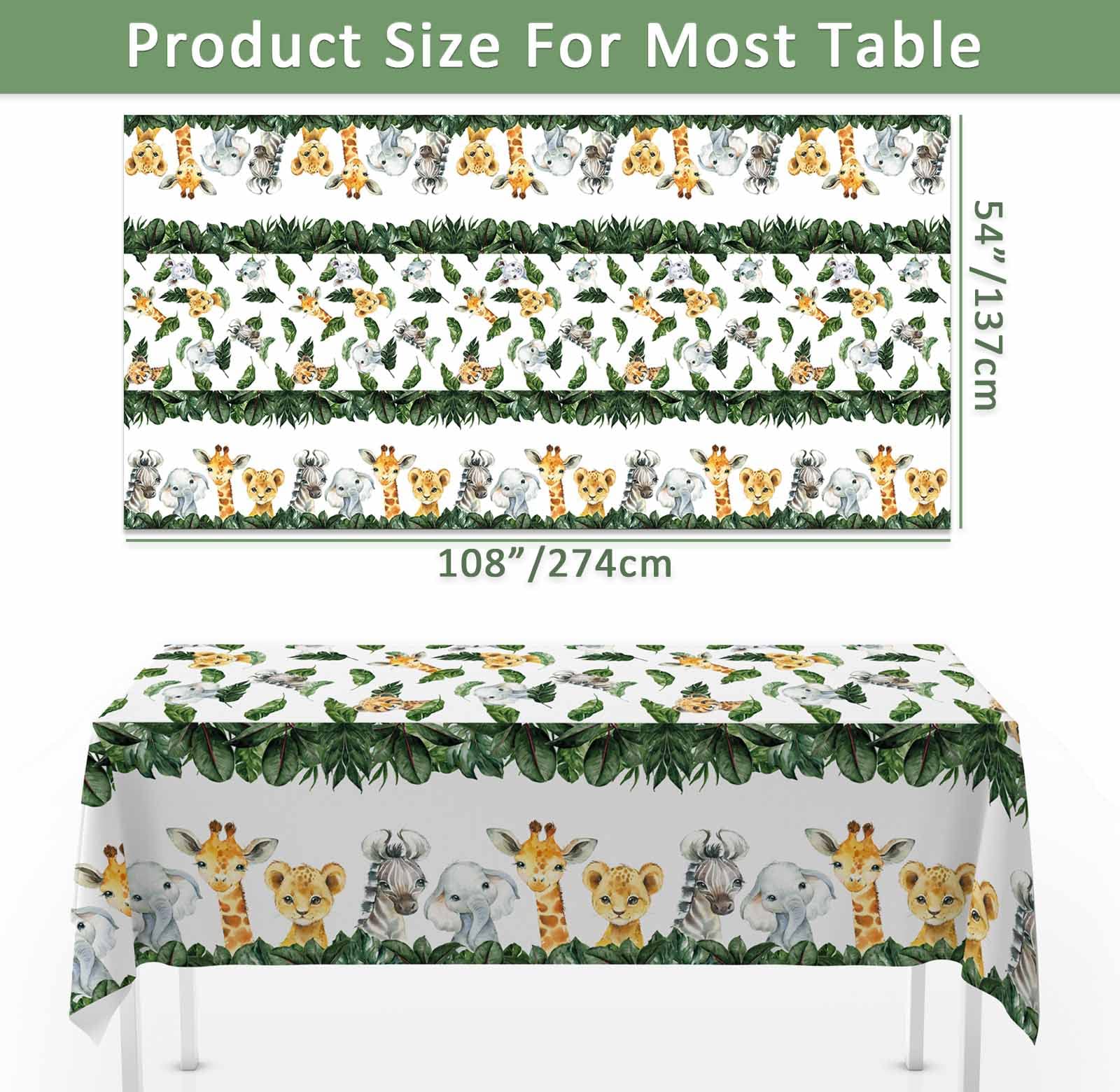 Yuzioey 6 Pack Jungle Safari Tablecloths Wild Animals Table Cover, Safari Baby Shower Decorations, 108" x 54" Wild One Birthday Party Supplies