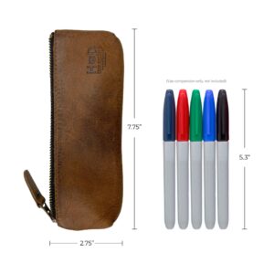 Hide & Drink, Rectangular Pencil Case, Pen & Marker Pouch for Men and Women, Flat Zippered Holder, Classic Style for Artists, Full Grain Leather, Handmade, Bourbon Brown