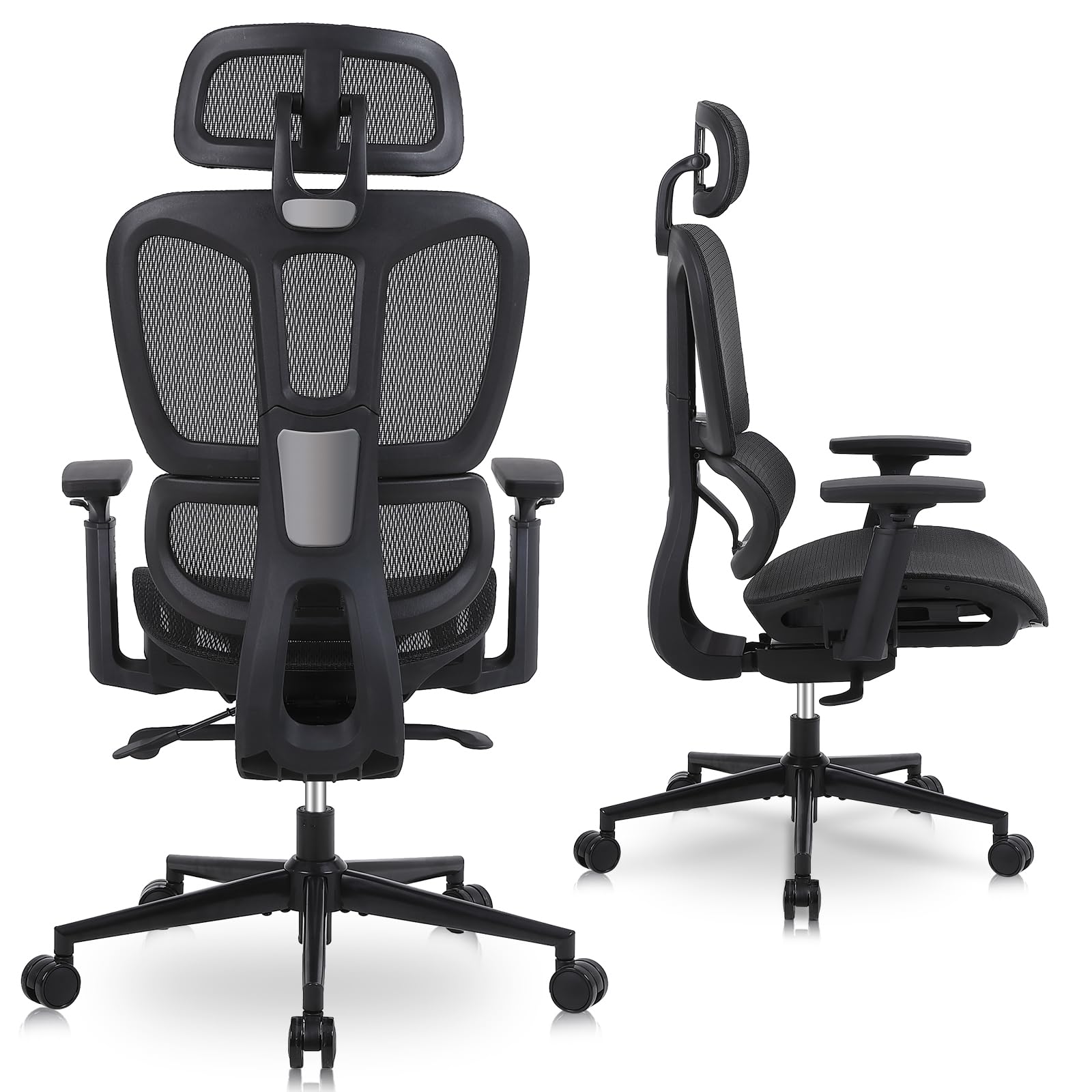 Youhauchair Ergonomic Office Chair with Lumbar Support, High Back Home Office Chairs with Adjustable Seat Depth, 3D Armrests & Headrest, Rolling Desk Chair, Mesh Computer Chair, Black