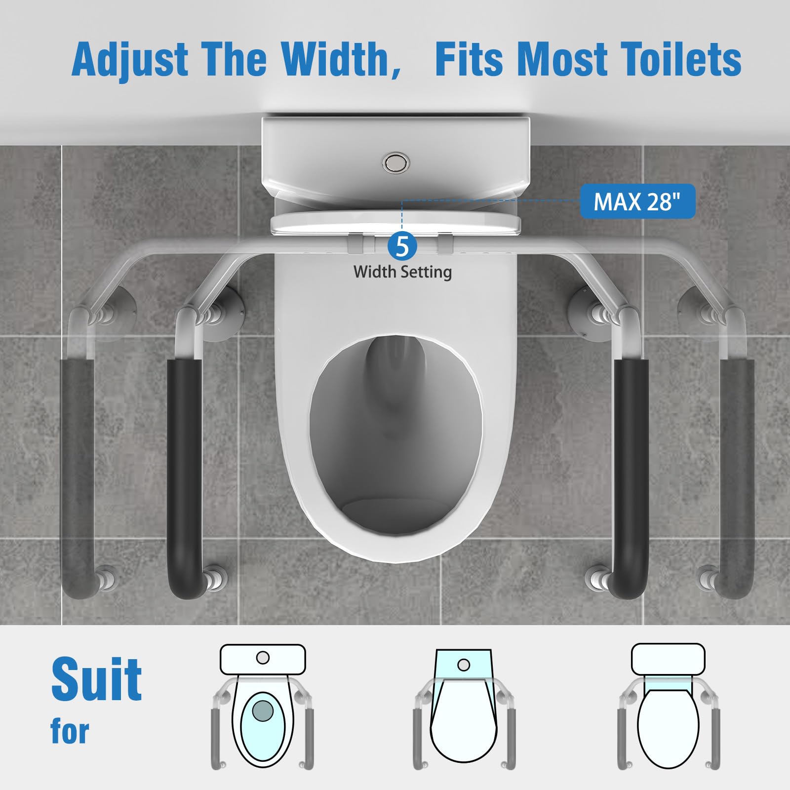 WISDEER Toilet Safety Rails Stand Alone - Adjustable Detachable Toilet Safety Frame with Handles for Elderly and Handicapped - Heavy-Duty Toilet Safety Rails Fit Most Toilets