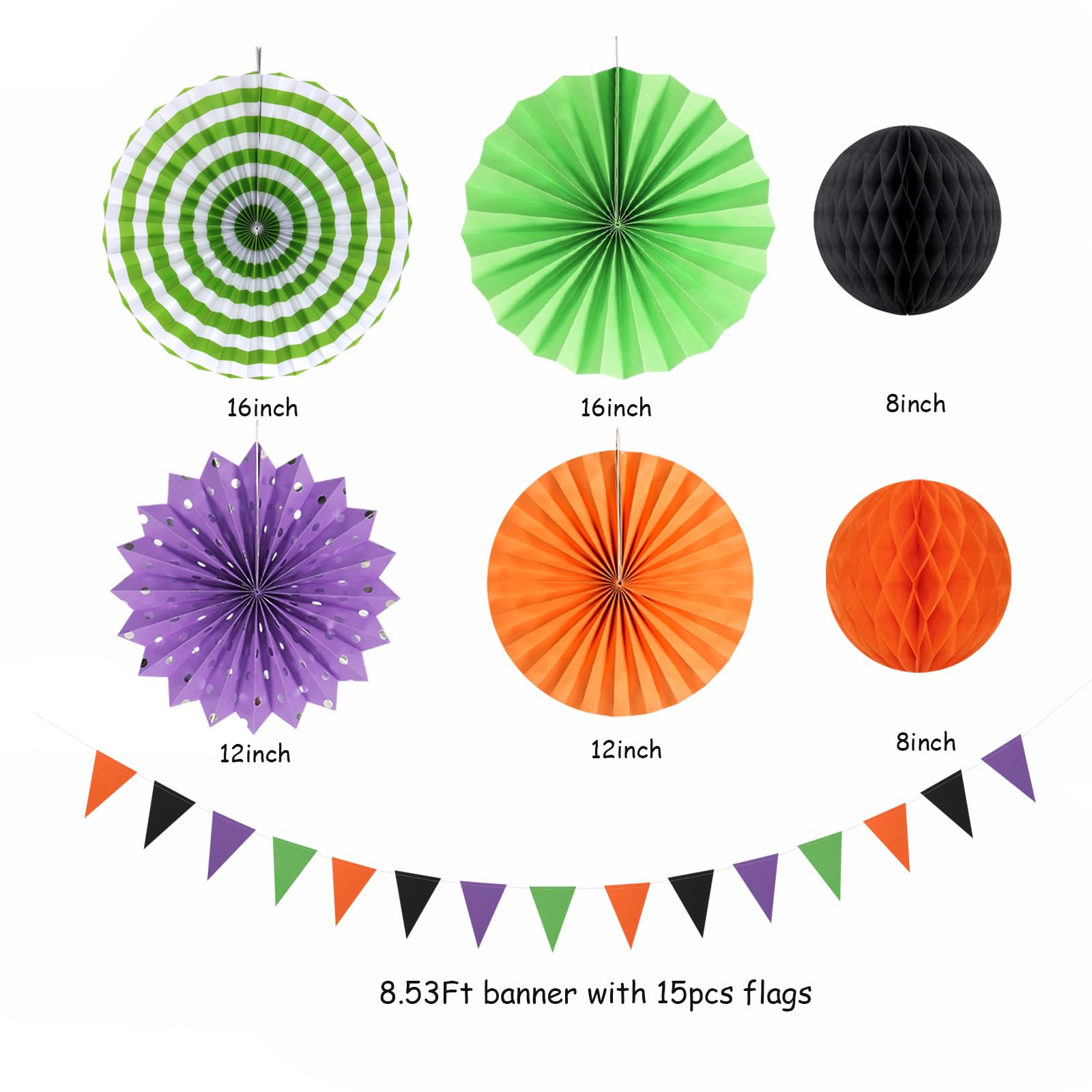 Black Purple Orange-Green Halloween Party-Decorations - 20pcs Paper Lanterns Fans,Tissue Pom Poms,Honeycomb Balls,Hotel Transylvania Hocus Pocus Birthday Baby Bridal Shower Wedding Decor Burgleda