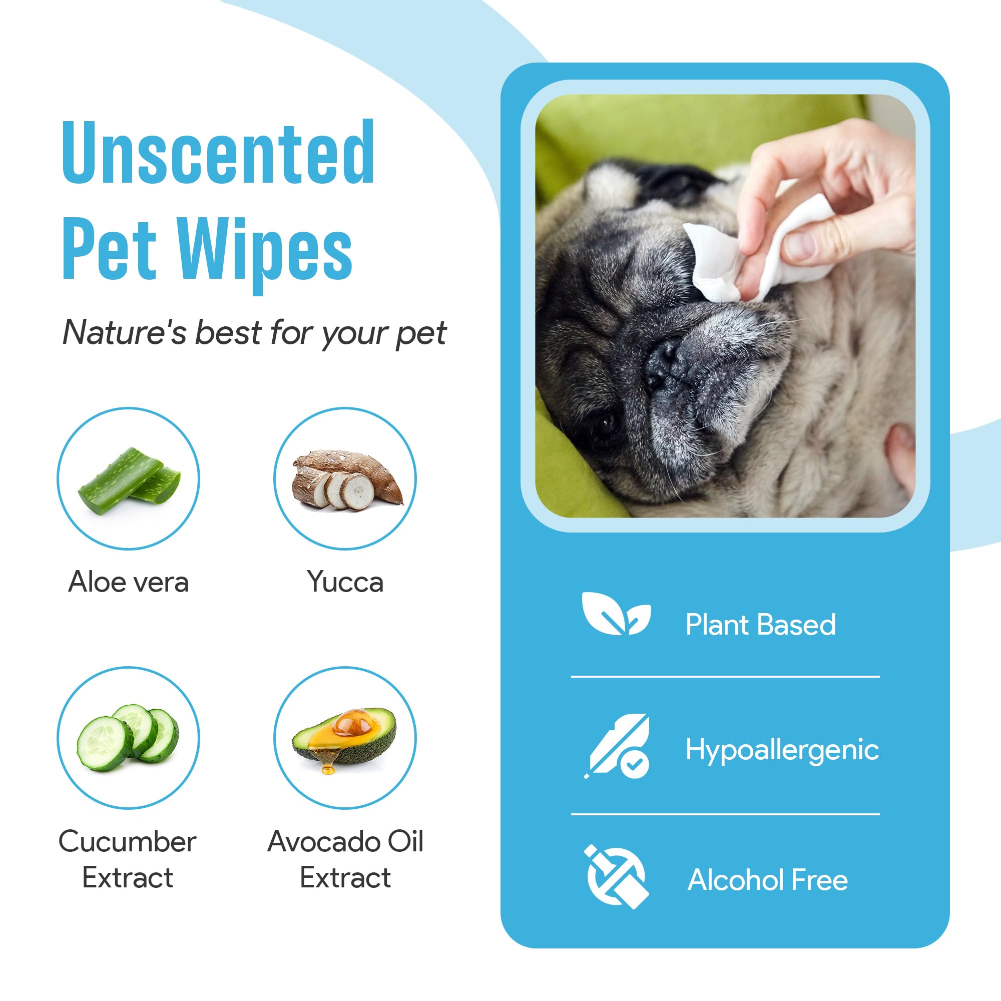 Petazy 100 Dog Wipes for Paws and Butt Ears Eyes Unscented | Organic Hypoallergenic Pet Wipes for Dogs with Aloe Vera | Dog Wipes Cleaning Deodorizing | Extra Thick Dog Paw Wipes Dogs Cat Puppy Pets