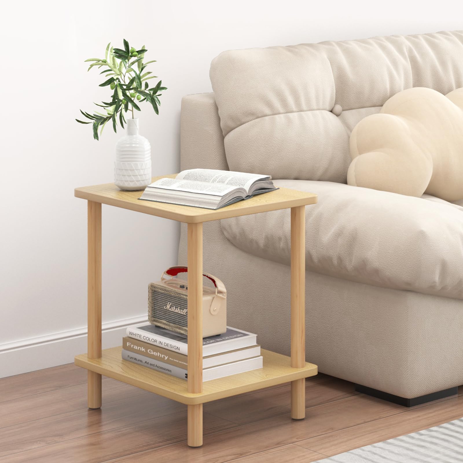 Fixwal Side Table, Small Side Table Living Room, Wood End Table, Nightstand Bedside Table, Natural (No-Tool Assembly)