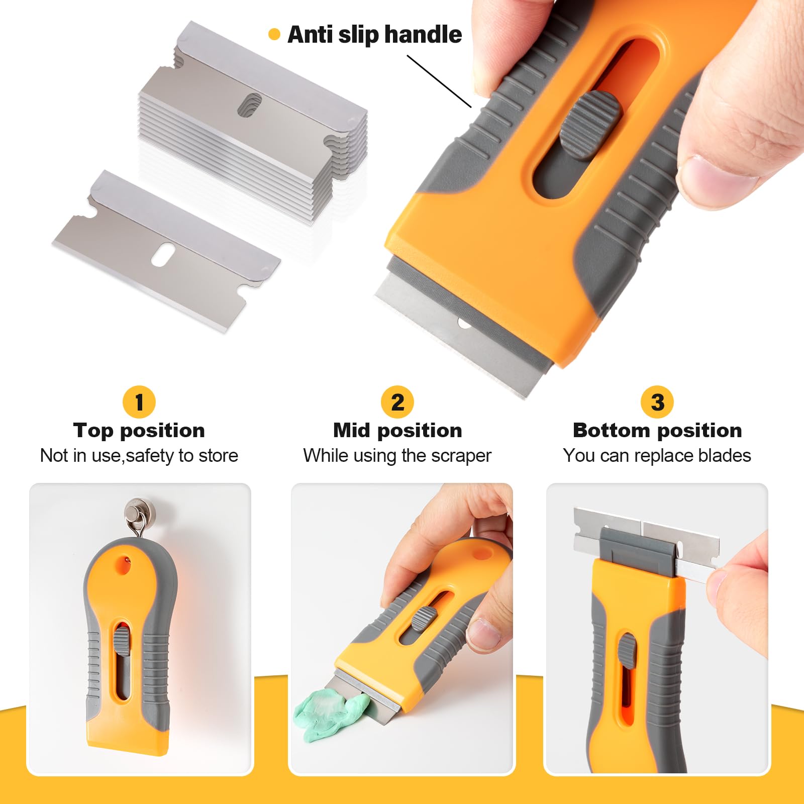 Gomake Razor Blade Scraper Tool Wall Paint Window Glass Scraper with Extra Razor Blades for Sticker,Glue,Paint,Adhesives Removal,Glass Top Stove Cleaning