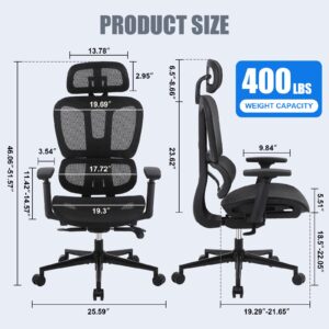 Youhauchair Ergonomic Office Chair with Lumbar Support, High Back Home Office Chairs with Adjustable Seat Depth, 3D Armrests & Headrest, Rolling Desk Chair, Mesh Computer Chair, Black