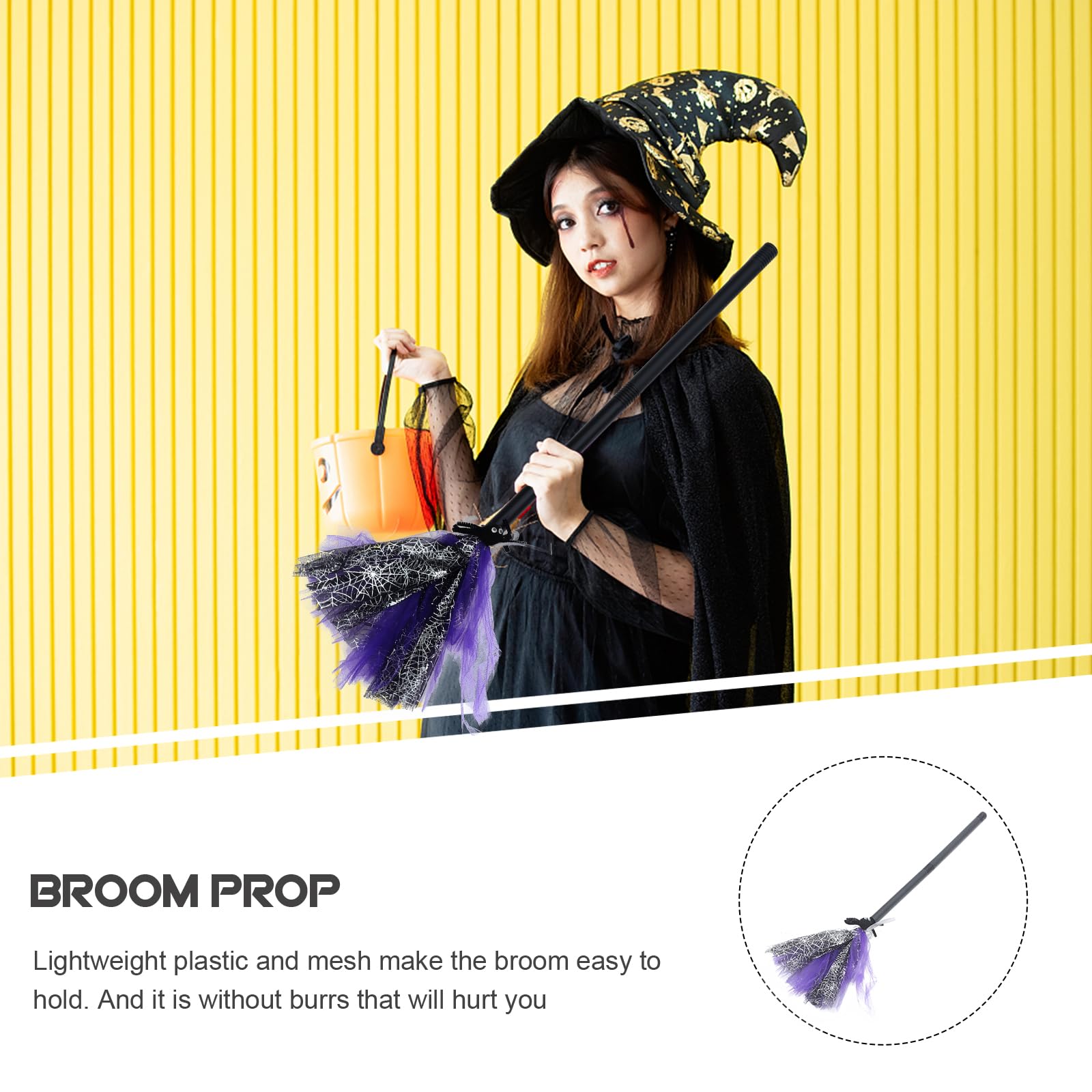 Milisten 1Pc Creative Halloween Broom Mini Halloween Broomstick Witch Broom Prop Cosplay Broom Stick Costume Accessories(Purple)