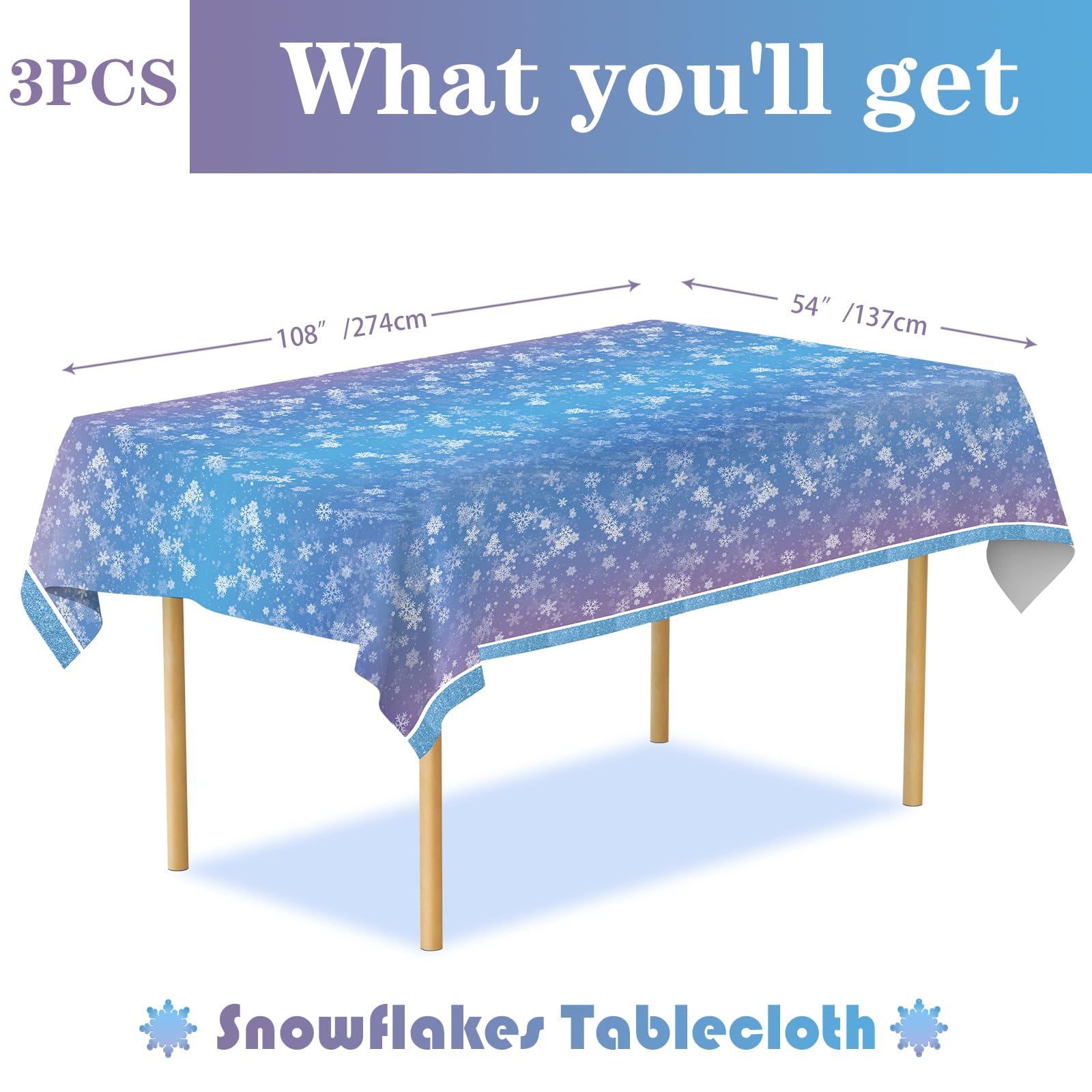 OTTPOOM 3 Pieces Frozen Birthday Party Decorations Frozen Plastic Tablecloth Winter Snowflake Frozen Birthday Party Table Cloth for Christmas Winter Wonderland Decorations Supplies, 54 X 108 Inch