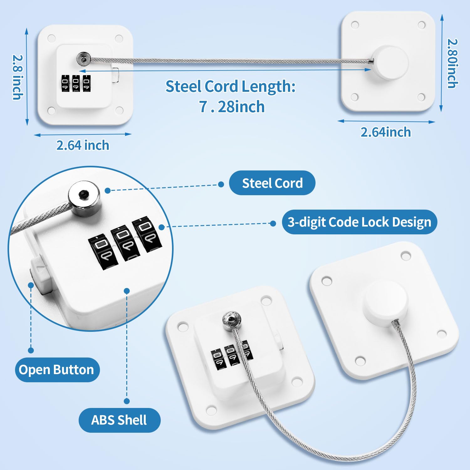 Fridge Locks for Kids, 2 Pack Mini Fridge Locks for Adults Refrigerator Adhesive Lock Freezer Door Lock Child Safe Keyless Digital Refrigerator Lock(White