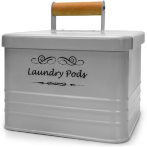 elitapro laundry pods holder - modern farmhouse laundry pods container - metal detergent pods container with lid for laundry room decor and accessories - laundry room organization & storage (gray)