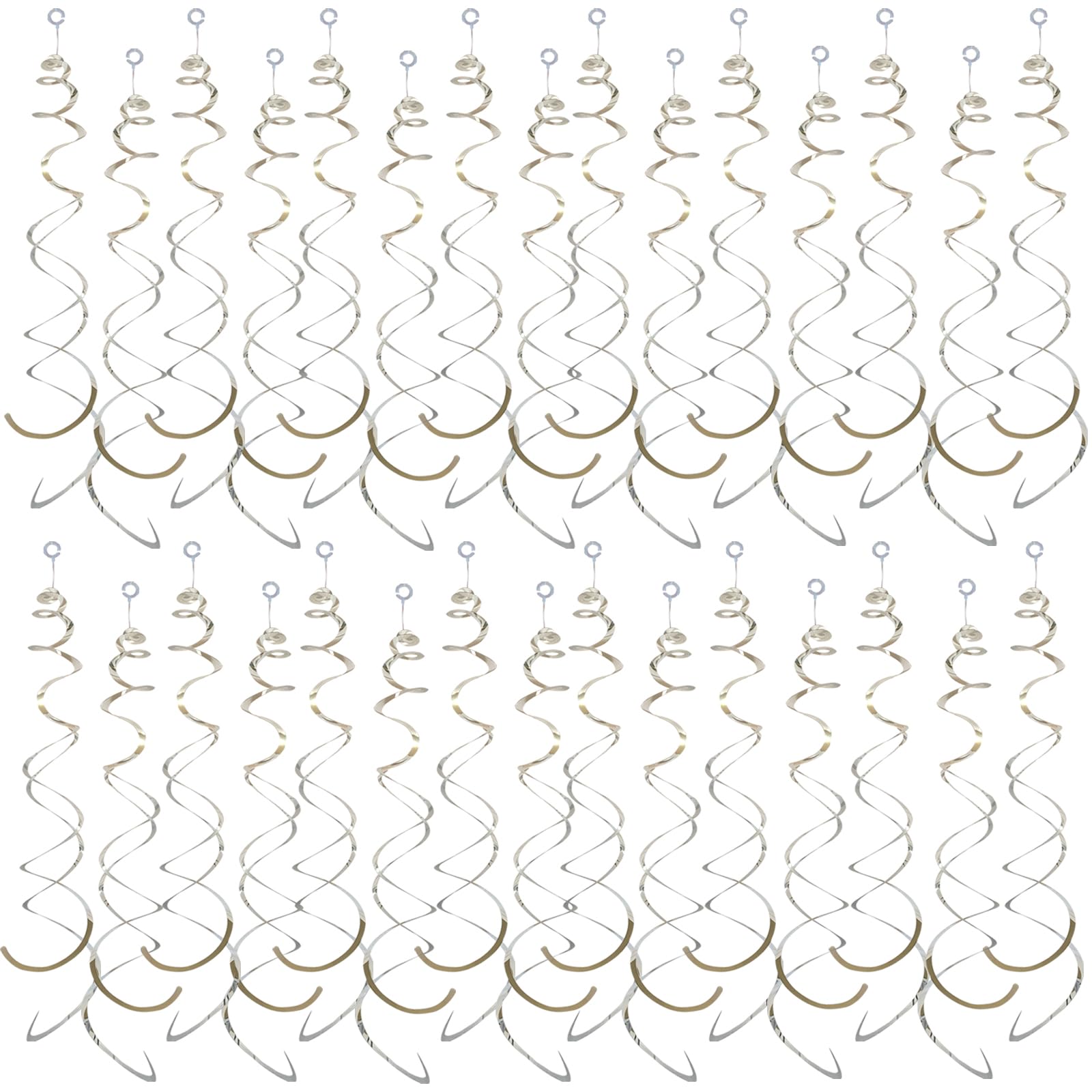 30 Pieces Silver Hanging Swirl Party Decorations Foil Decorations Ceiling Swirl Spiral Hanging Plastic Streamer for Ceiling Birthday Graduation Wedding Celebration Baby Shower Party Supply