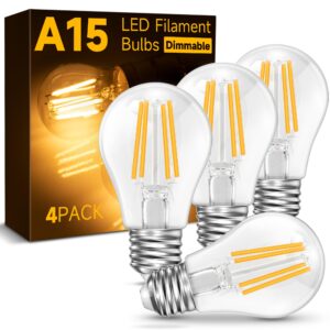 unilamp a15 dimmable led light bulbs, e26 edison light bulb 40 watt equivalent, 5w led filament light bulb, warm white 2700k, 500lm ceiling fan light bulbs for vintage appliance bulb, 4 pack