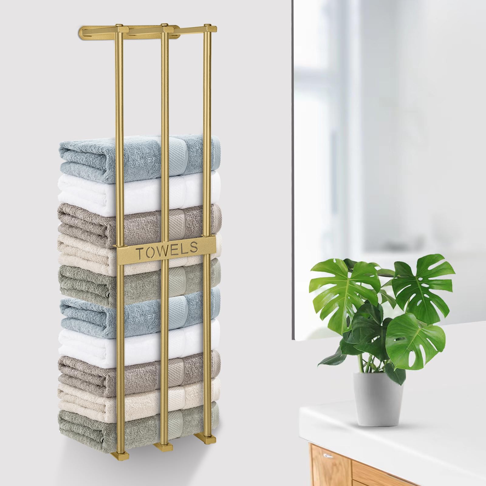 Towel Rack Wall Mounted, LAFEALO Gold Towel Rack for Bathroom, Bath Towel Holder,Bathroom Organizer, Bathroom Towel Storage,Washcloths in Small Bathroom/RV/Camper