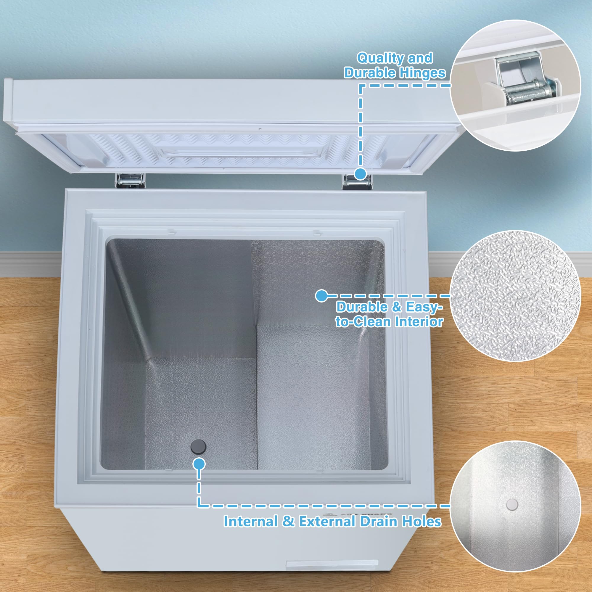 Fox Shack Chest Freezer 3.5 Cu. Ft Mini Deep Freezer, Compact and Efficient, Adjustable Temperature, Fast Cooling, and 2 Baskets Included - Perfect for Home, Supermarket, Storage Room, Garages