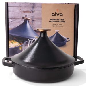 Alva Nori Enameled Cast Iron Tagine Pot Scratch Resistant Non Toxic Cone Lid Bronze Knob 11" PFAS, PFOA & PFTE Free, Cooking Pot, Cast Iron Cookware, Oven Safe, Durable Enamel Coating