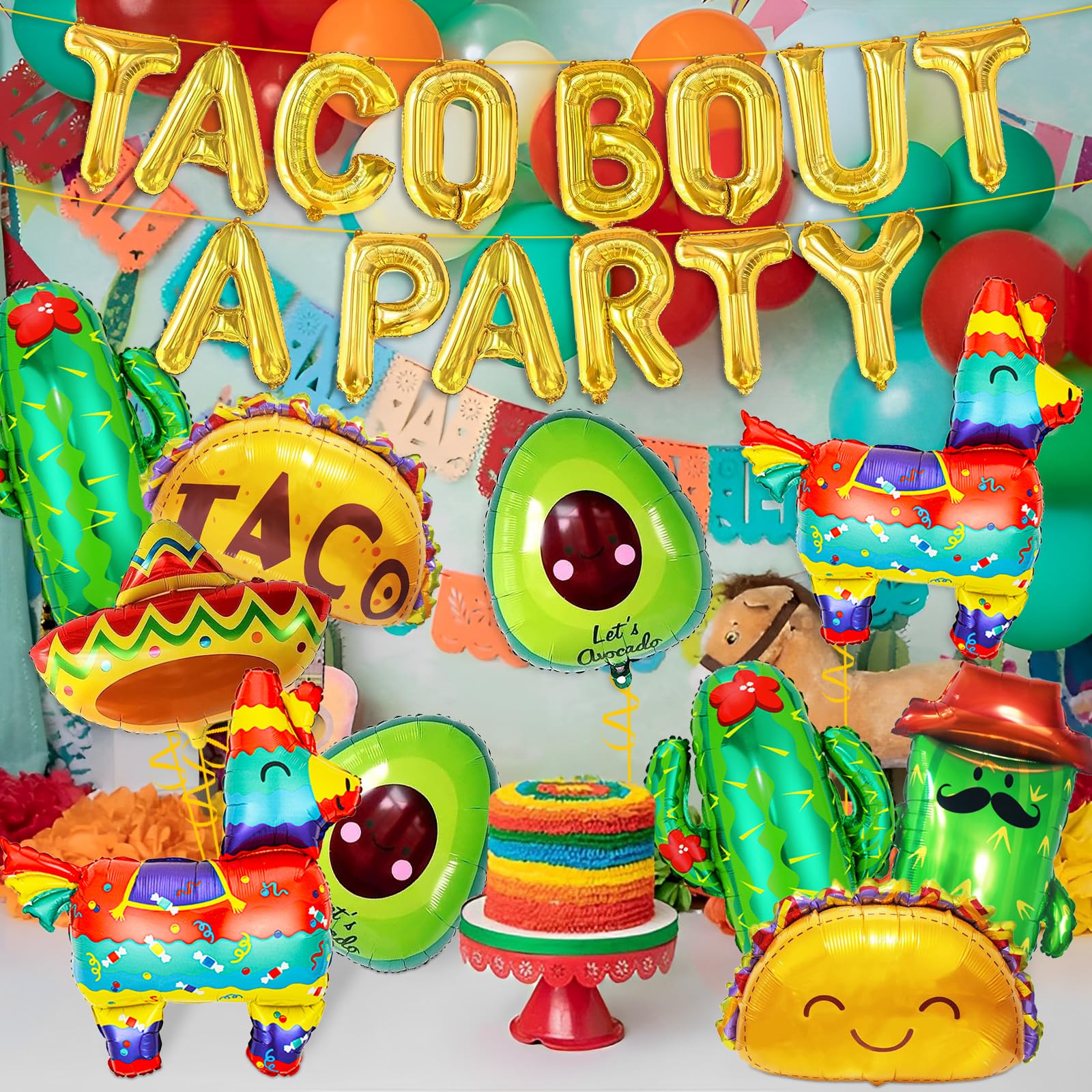 Big Taco Party Decorations Set, 24Pcs Fiesta Party Decorations, Taco Bout A Party Decorations with Mexican Balloons, Cactus, Taco, Avocado, Sombrero, Donkey Balloons for Cinco De Mayo