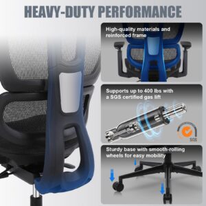 Youhauchair Ergonomic Office Chair with Lumbar Support, High Back Home Office Chairs with Adjustable Seat Depth, 3D Armrests & Headrest, Rolling Desk Chair, Mesh Computer Chair, Black