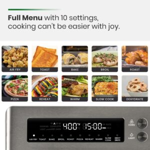 VAL CUCINA Infrared Heating Air Fryer Toaster Oven, Extra Large Countertop Convection Oven 10-in-1 Combo, 6-Slice Toast, Enamel Baking Pan Easy Clean with Recipe Book, Black Matte Stainless Steel