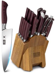 hoshanho kitchen knife set with block 18-piece, super sharp german high carbon stainless steel chef knife set, professional cutlery knife set with sharpener