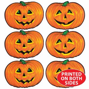 Beistle 6 Piece Paper Jack-O-Lantern Cut Outs Halloween Party Decorations, Fall Décor, Made in USA Since 1900, 10" x 14", Orange/Yellow/Green