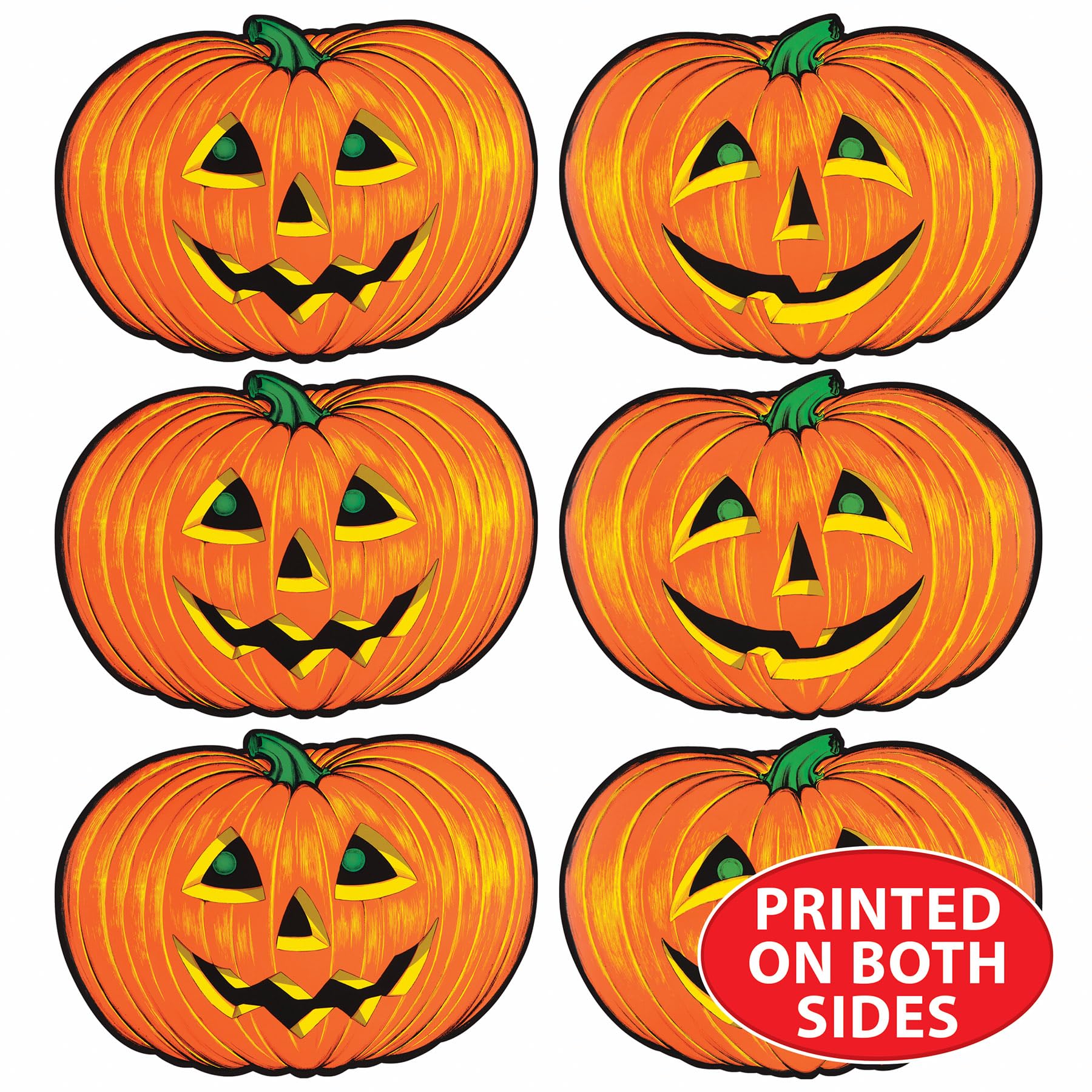 Beistle 6 Piece Paper Jack-O-Lantern Cut Outs Halloween Party Decorations, Fall Décor, Made in USA Since 1900, 10" x 14", Orange/Yellow/Green