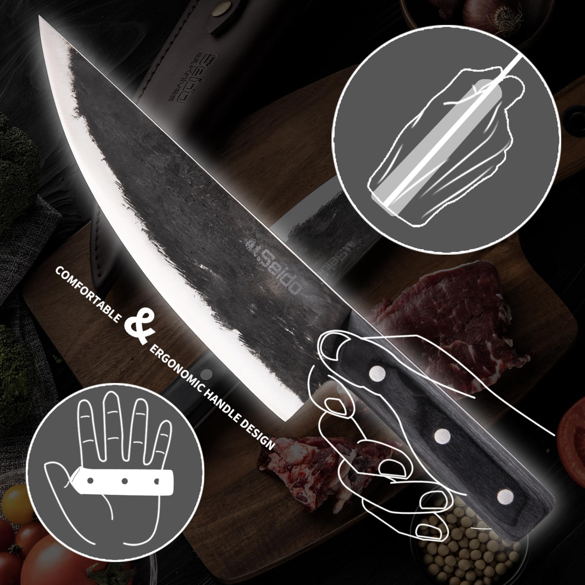 Seido Knives Gyakusatsu Butcher's Chef Knife - Full-Tang Blade for Precise Meat Slicing and Succulent BBQ - Versatile All-Rounder Knife