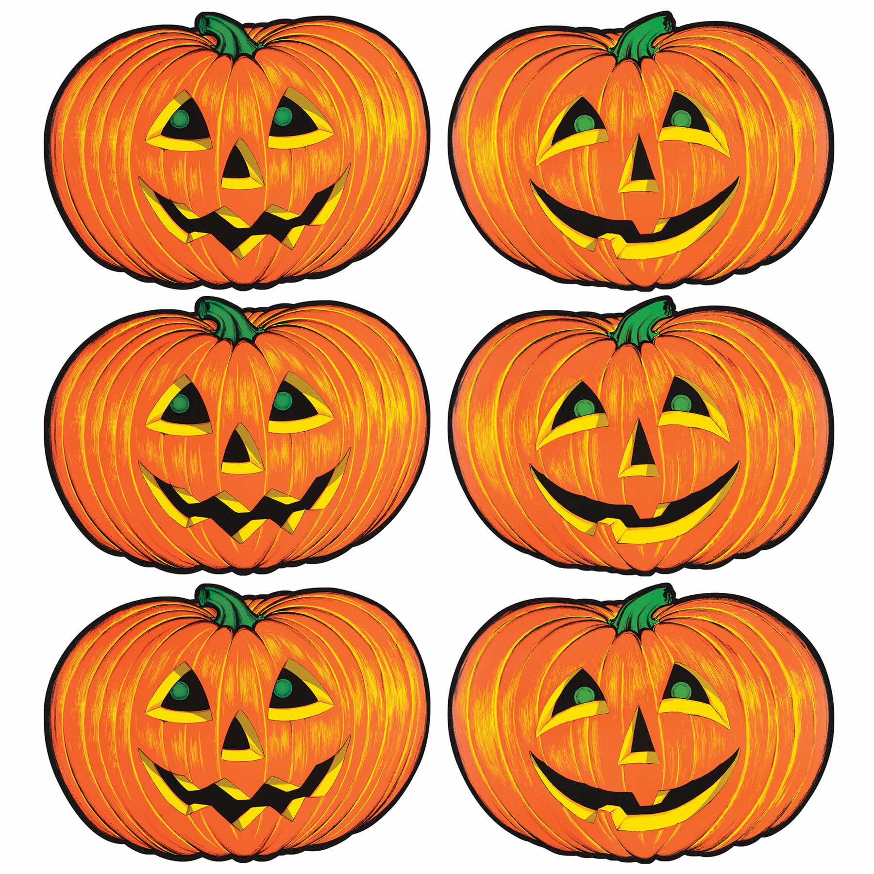 Beistle 6 Piece Paper Jack-O-Lantern Cut Outs Halloween Party Decorations, Fall Décor, Made in USA Since 1900, 10" x 14", Orange/Yellow/Green