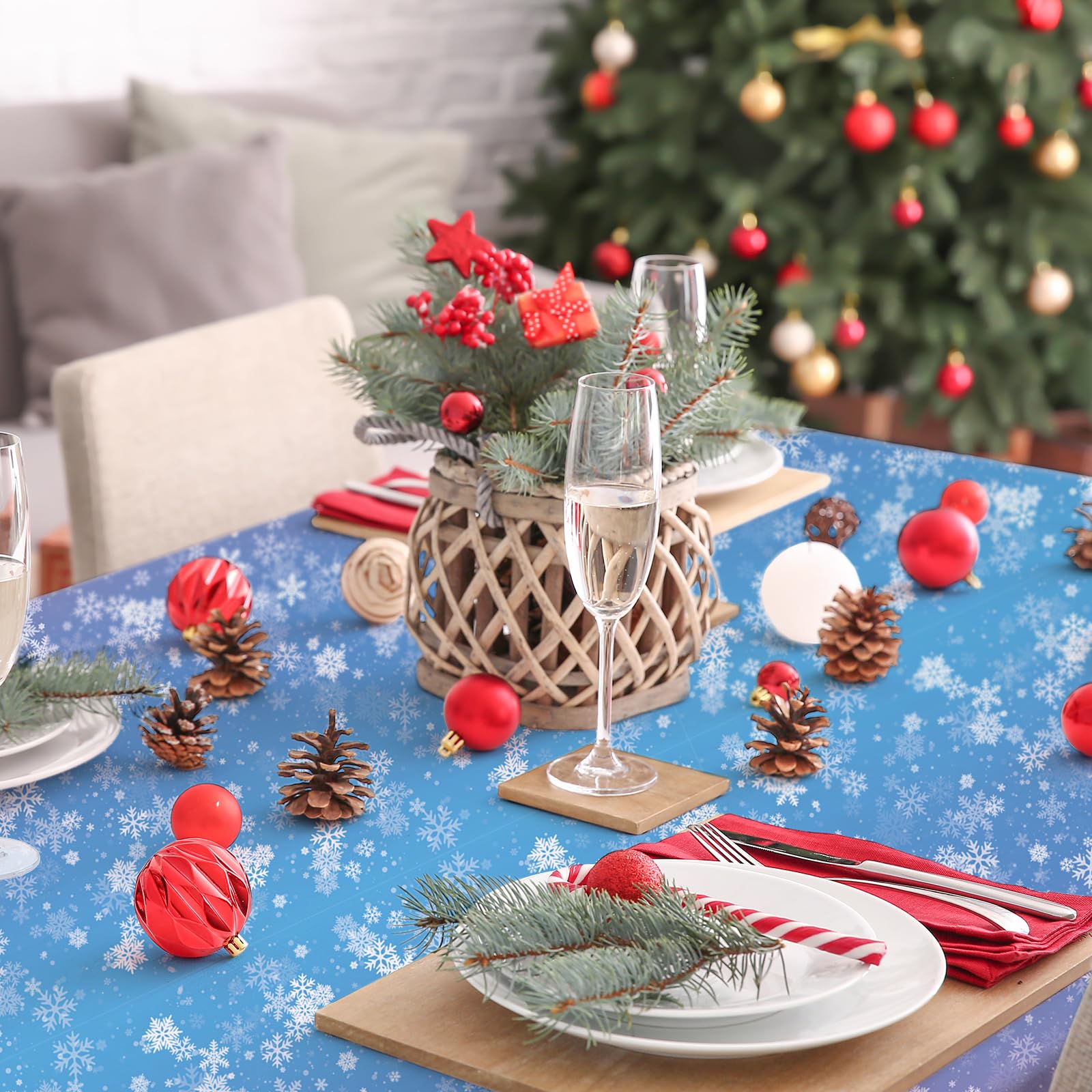 OTTPOOM 3 Pieces Frozen Birthday Party Decorations Frozen Plastic Tablecloth Winter Snowflake Frozen Birthday Party Table Cloth for Christmas Winter Wonderland Decorations Supplies, 54 X 108 Inch