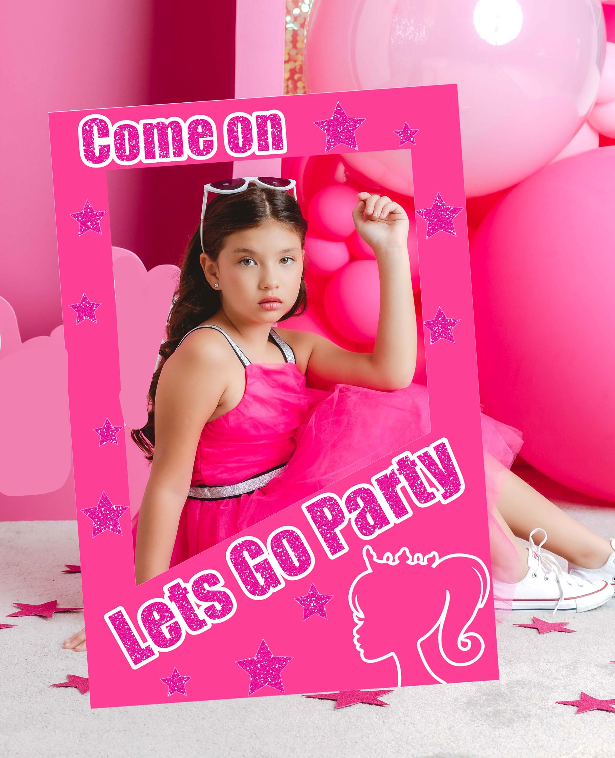 JeVenis Lets Go Party Photo Booth Props Hot Pink Girl Birthday Party Supplies Come On Lets Go Party Decoration Lets go Party Supplies Bachelorette Bridal (Pink)