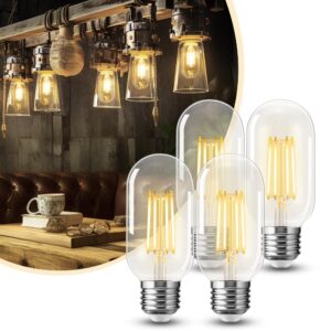 4 pack led edison bulbs, 4w edison light bulbs, antique led filament bulbs 40w equivalent, e26 base, t45 led bulb with clear glass, warm white 2700k, non dimmable, great for home, bedroom, office