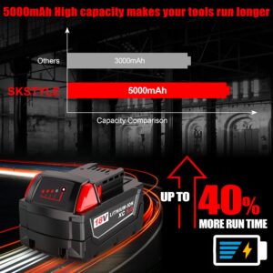 S SKSTYLE 5.0Ah Battery for Milwaukee M18 48-11-1850 2 Pack Lithium-Ion 18V Battery 48-11-1852