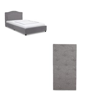 delta children upholstered twin bed, grey snooze 6 inch memory foam twin mattress (bundle)