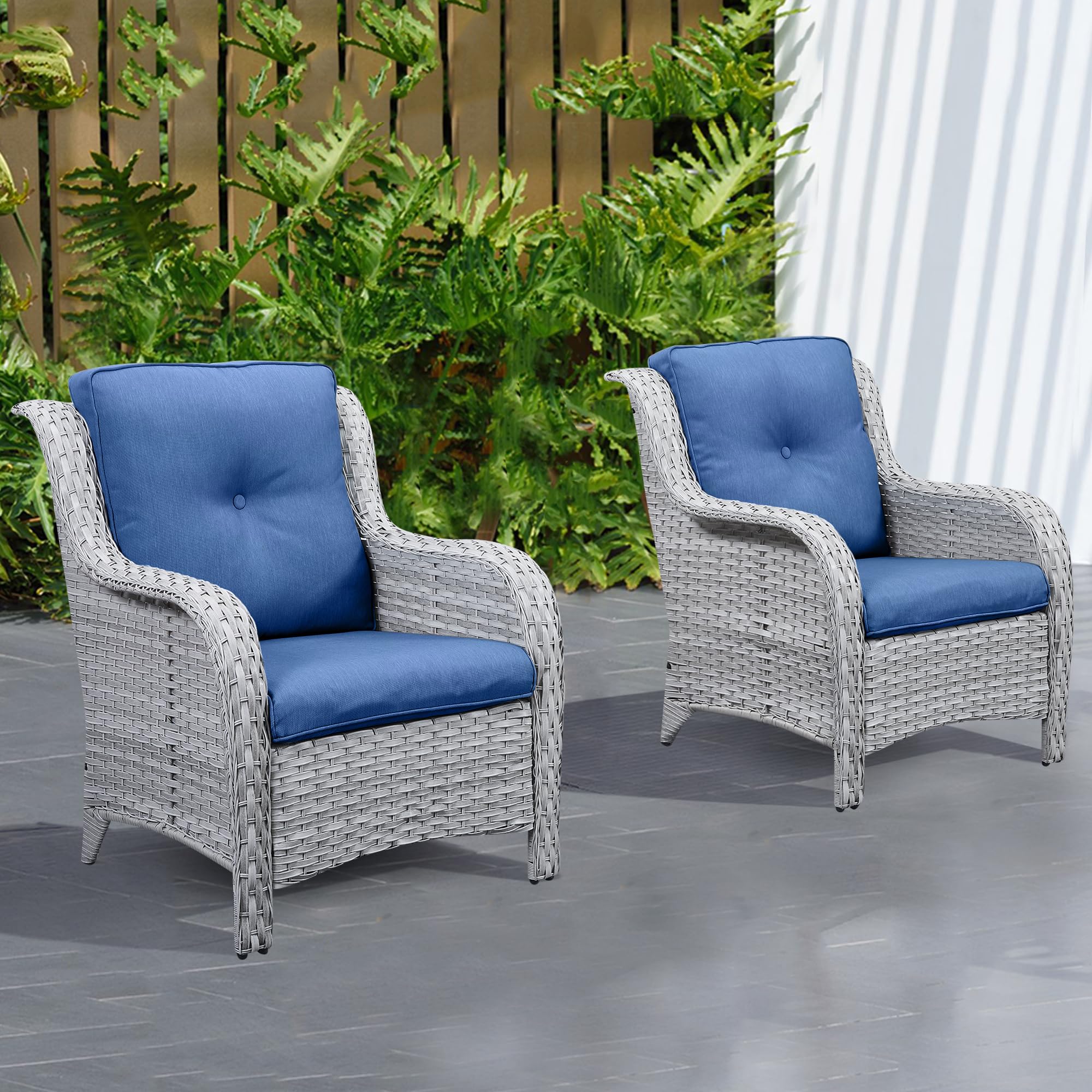 Belord Patio Dining Chairs Set of 2, All-Weather Wicker Chair Patio Club Chairs, Outdoor Deep Seating Set Patio Furniture with Cushions, Light Gray Wicker