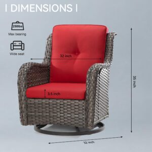 Gardenbee Outdoor Swivel Rocker Patio Chairs Set of 4 - Outdoor Wicker Patio Conversation Sets 4 Pieces with Olefin Fabric Cushions Suitable for Backyard Deck and Porch, Red