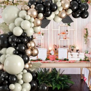 Black White Gold Balloons Garland Kit, Champagne Gold Sand White Black Balloons Garland Arch for Wedding Bridal Shower Anniversary Birthday Graduation Baby Shower Party Decorations