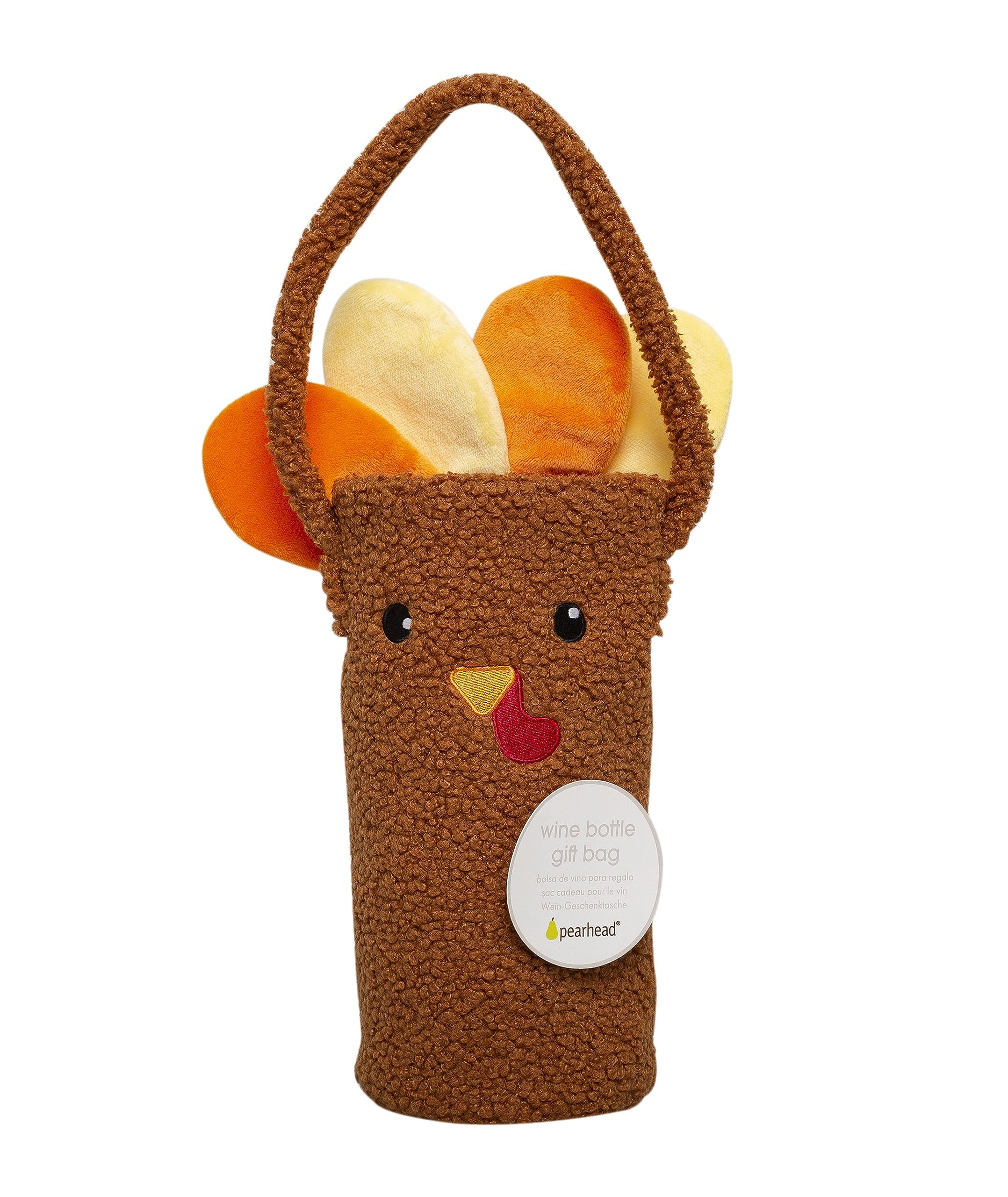 Pearhead Sherpa Turkey Wine Bottle Gift Bag, Thanksgiving Dinner Ideas, Funny Fall Housewarming Ideas, Holiday Party Hostess Gifts, Reusable Gift Bag, Soft Travel Wine Tote Carrier