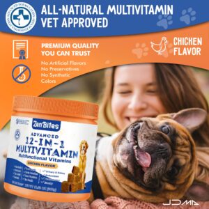 ZenBites 12-in-1 Dog Vitamins & Probiotics 120 Soft Chews - Organic Multivitamin with Glucosamine for Dogs - Joint Support Supplement for Dogs of All Ages,Sizes, & Breeds,Supports Skin,Heart,Immunity