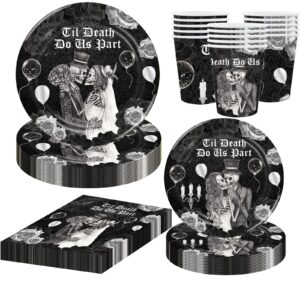 halloween wedding decorations halloween till death do us part plates cups and napkins for spooky wedding bridal shower bride or die bachelorette party decorations