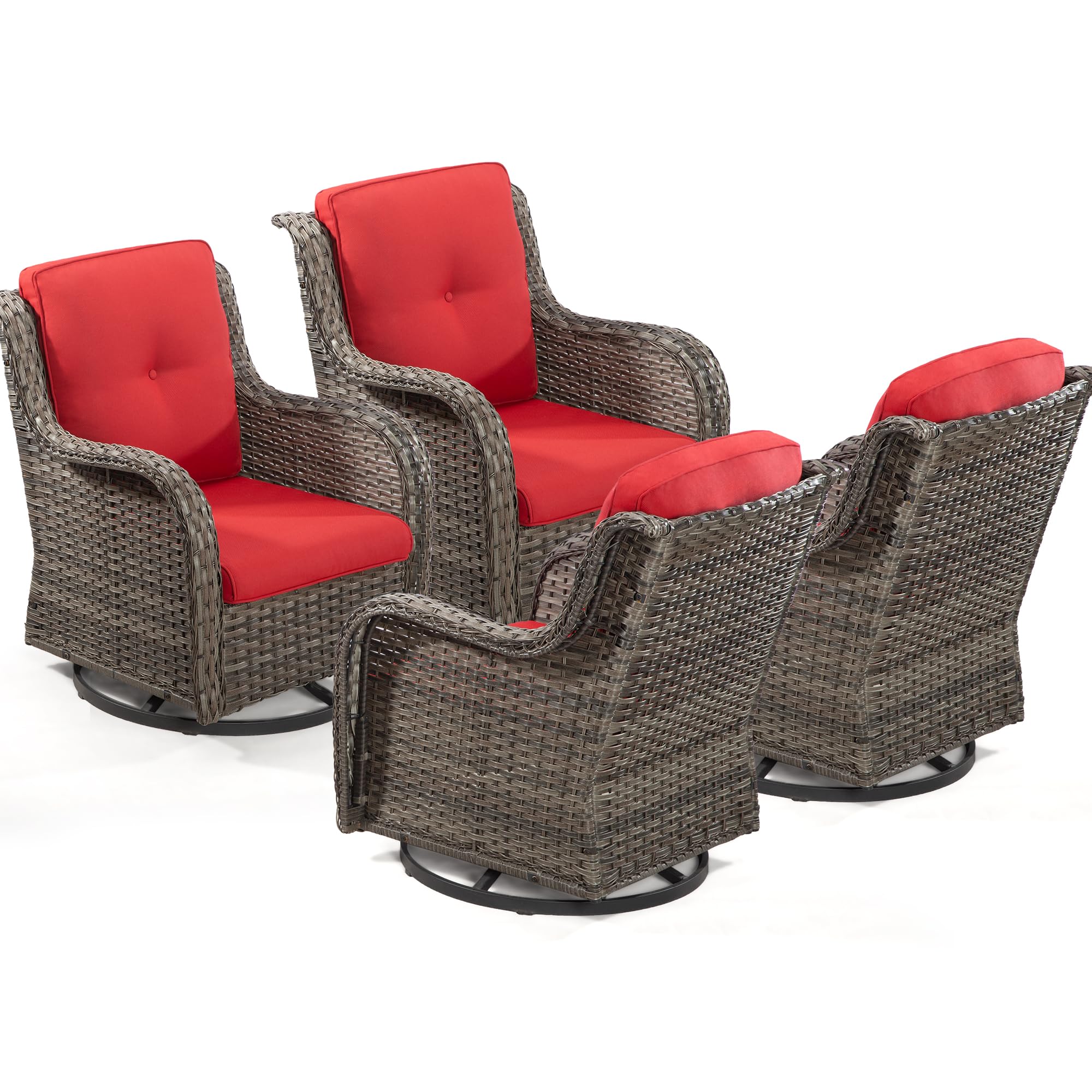 Gardenbee Outdoor Swivel Rocker Patio Chairs Set of 4 - Outdoor Wicker Patio Conversation Sets 4 Pieces with Olefin Fabric Cushions Suitable for Backyard Deck and Porch, Red