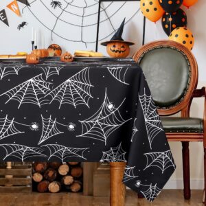 karseteli rectangle halloween tablecloth, 60 x 84 inch waterproof spider web table cloth, washable table cover for party picnic dinner decor