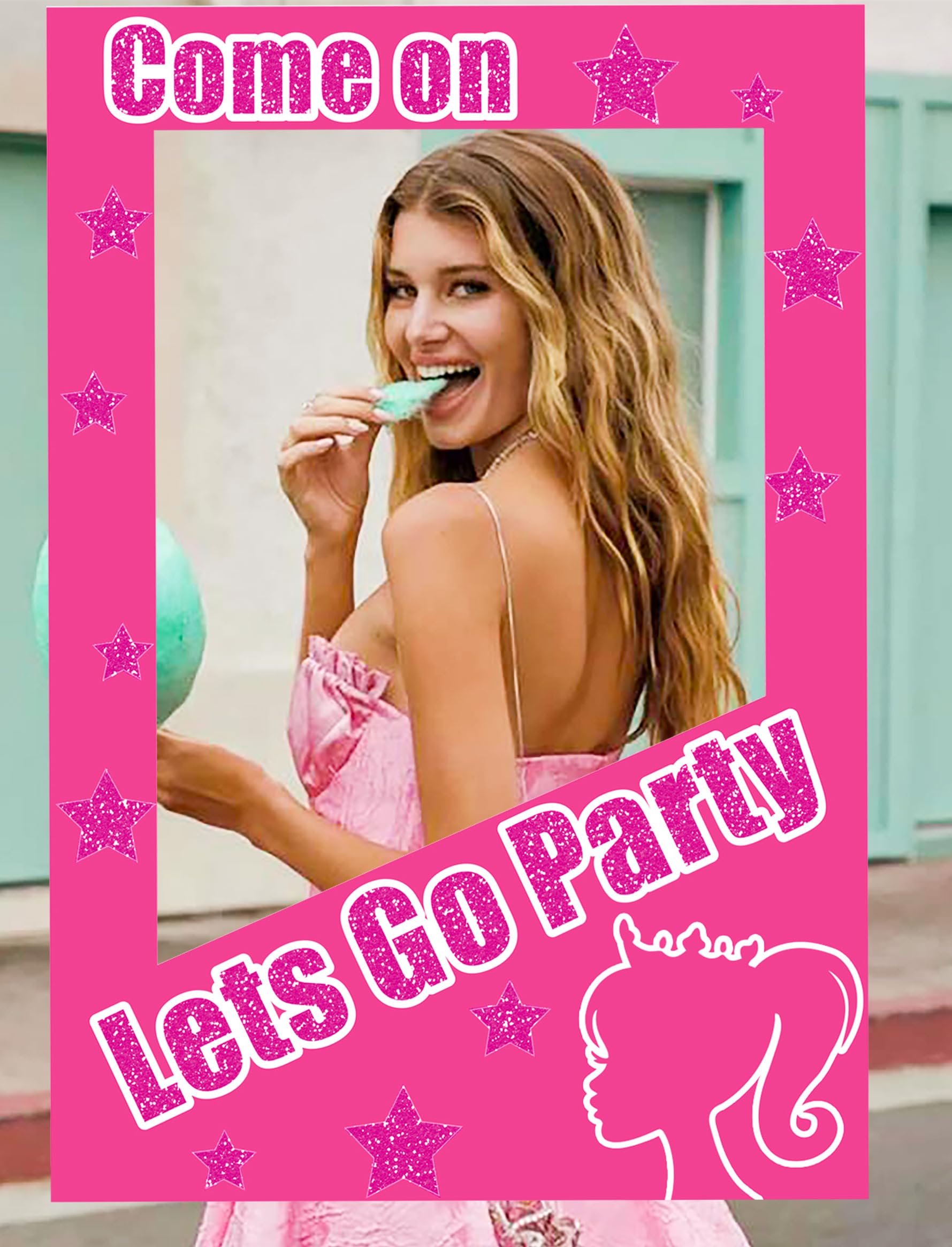 JeVenis Lets Go Party Photo Booth Props Hot Pink Girl Birthday Party Supplies Come On Lets Go Party Decoration Lets go Party Supplies Bachelorette Bridal (Pink)