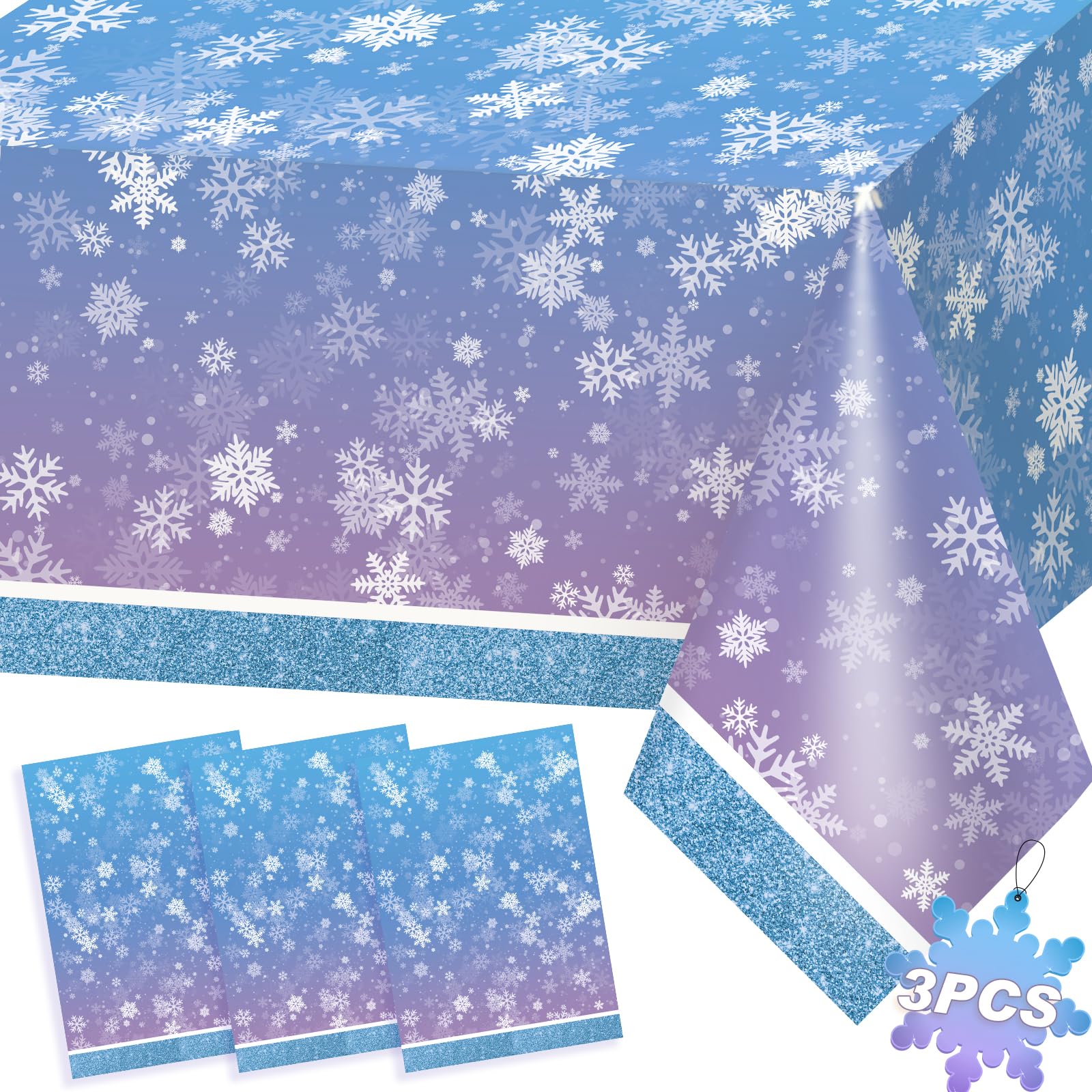 OTTPOOM 3 Pieces Frozen Birthday Party Decorations Frozen Plastic Tablecloth Winter Snowflake Frozen Birthday Party Table Cloth for Christmas Winter Wonderland Decorations Supplies, 54 X 108 Inch